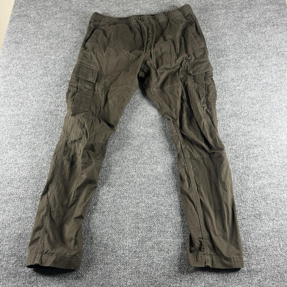 H&M Cargo Jogger Pants Mens 34x30 Brown Slim Tapered Elastic Waist Stretch